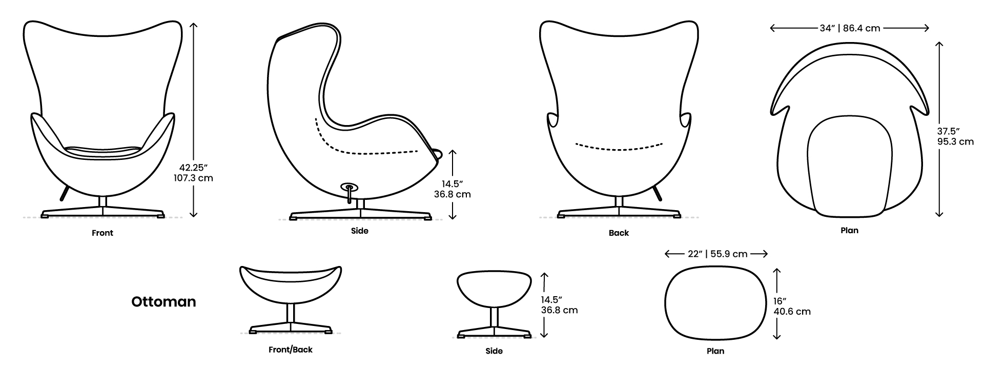 Dimensions Egg Chair with Ottoman Desktop