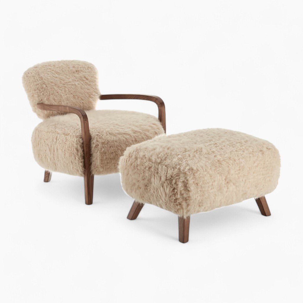 Yeti-Sheepskin-Armchair-with-Ottoman-3 Yeti Sheepskin Armchair and Ottoman Replica by Timothy Oulton for RH - Image 1